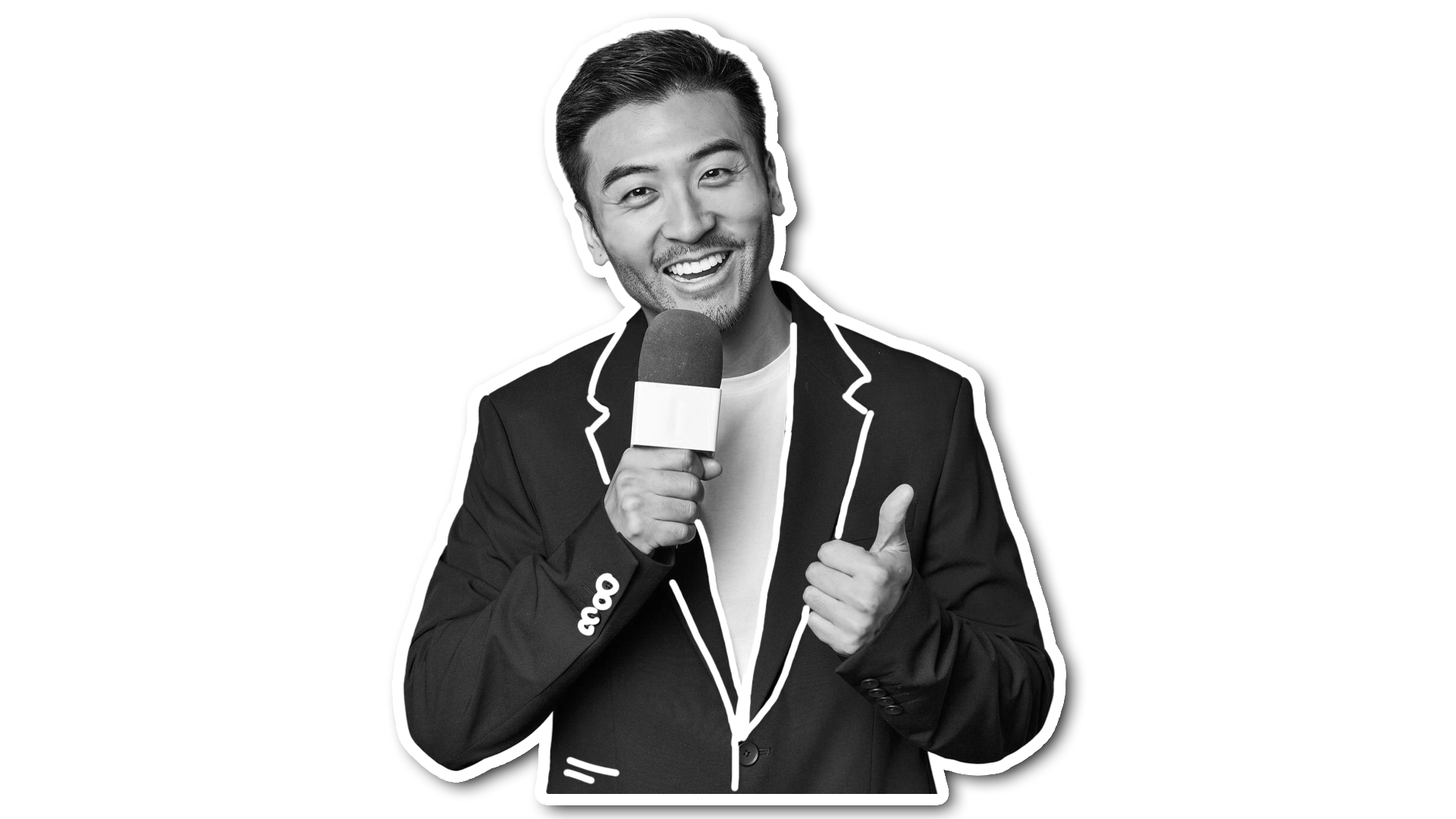 news presenter with thumbs up