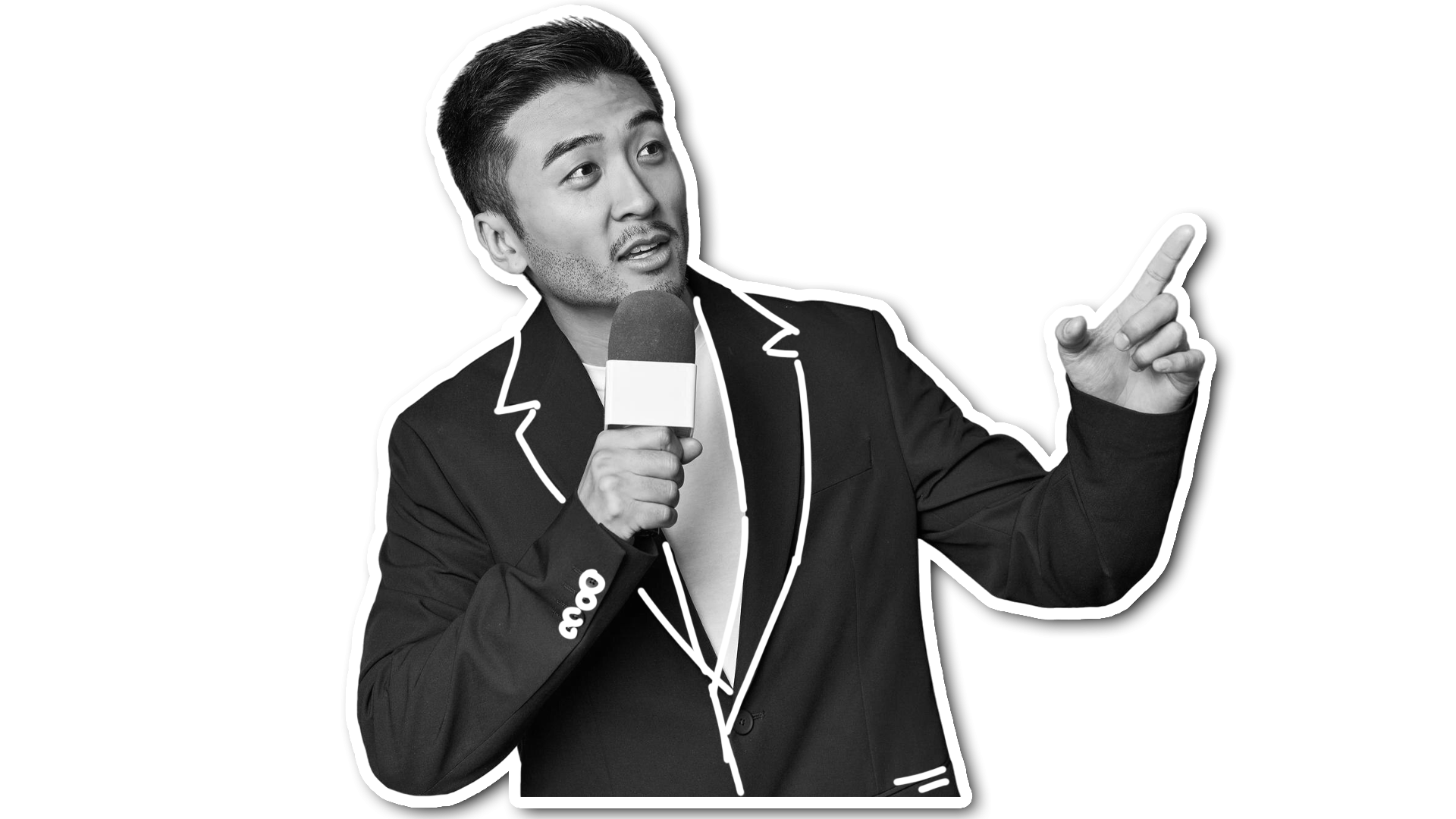 news presenter pointing finger