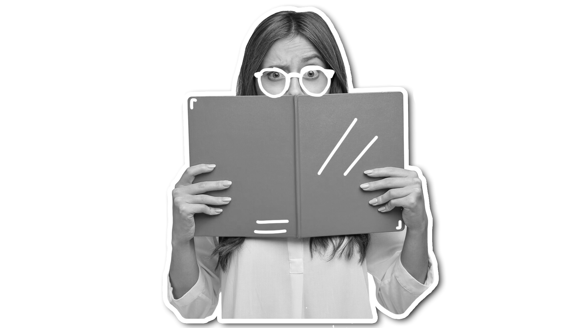 women holding a book and peaking through