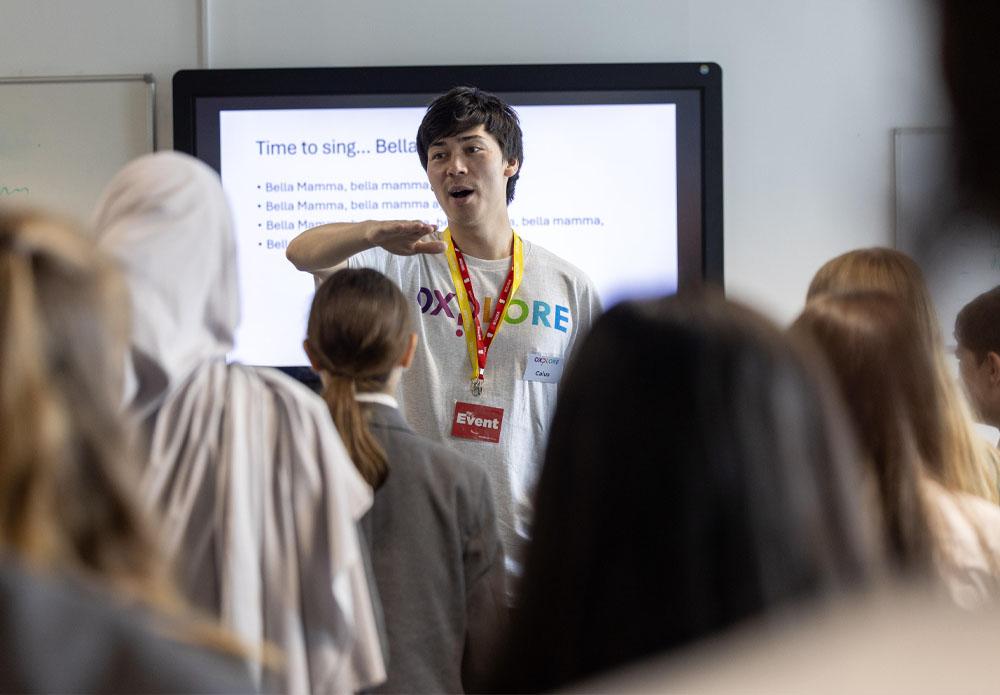 ambassador teaching students during a music lesson